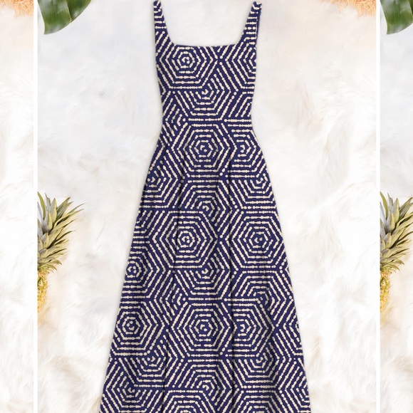 Averie Dresses & Skirts - Averie DILLA PLEATED MIDI DRESS Blue/Cream Sz XL